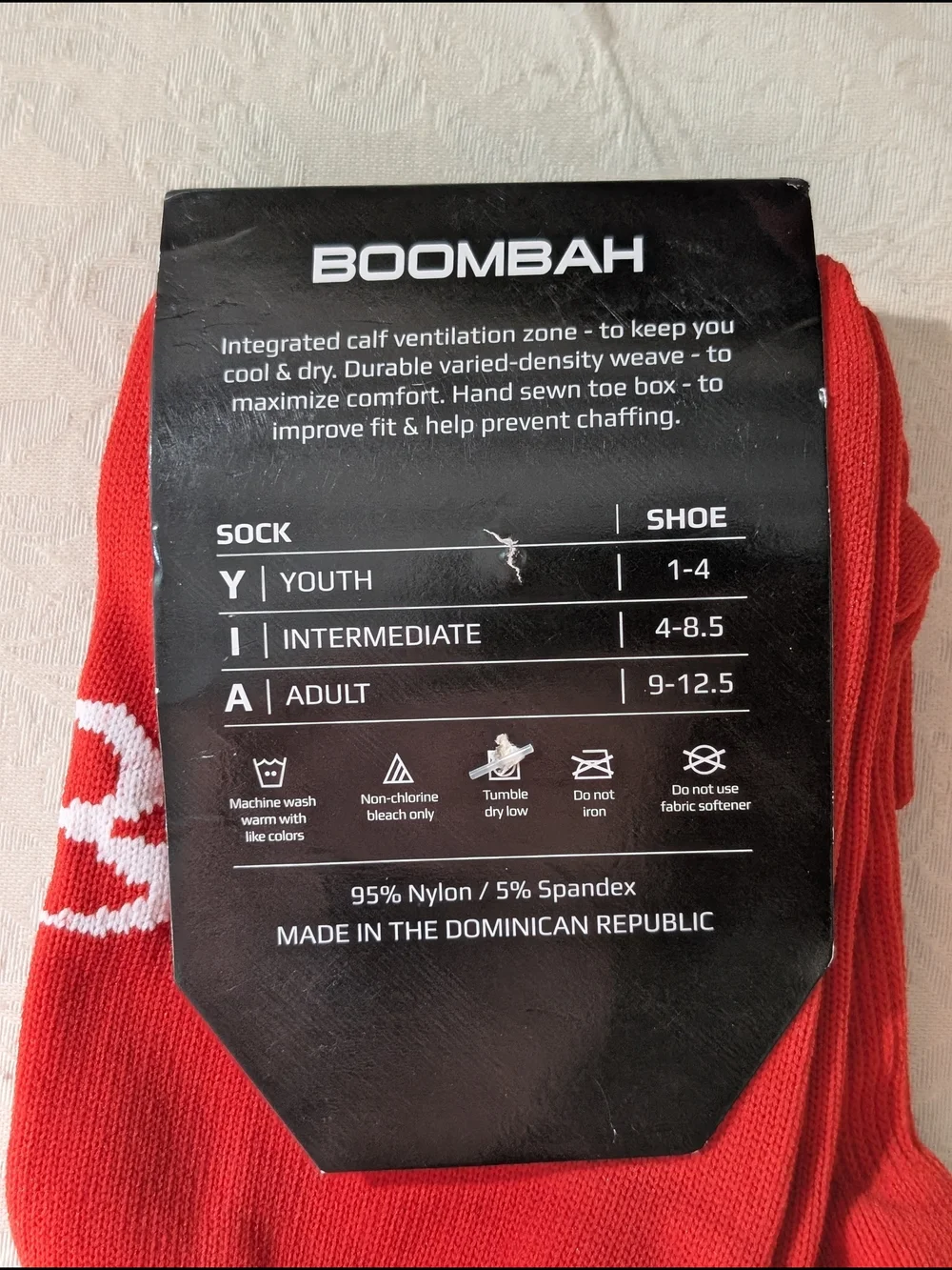 Boombah Men's Athletic Socks Breathable Logo Red/White Nylon Spandex 1 Pair
